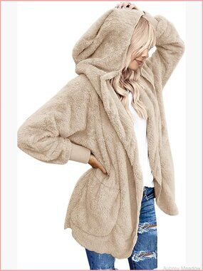 Oversized Faux Fur Fleece Jacket Long Cardigan Coats with Pockets Plus Size